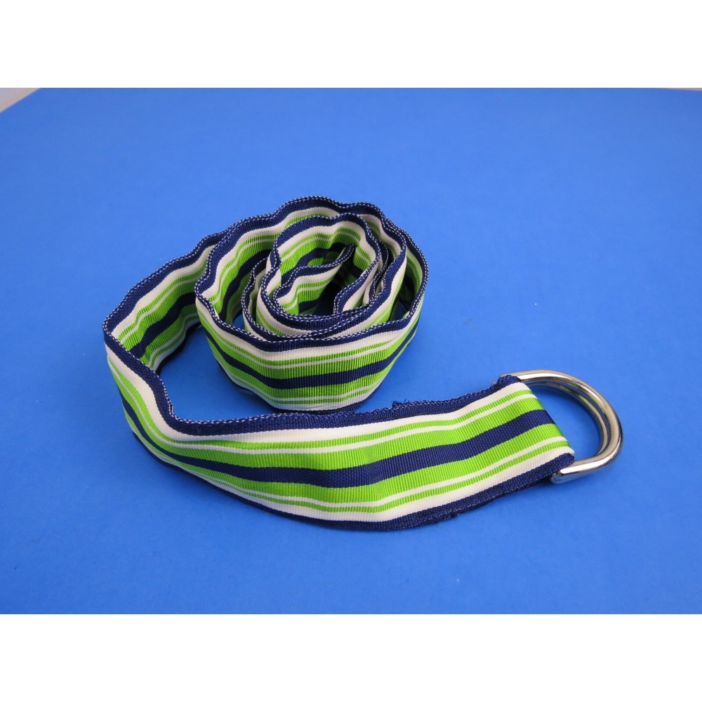 A Tierney White Blue Green Nautical Beach Stripe D-Ring Belt Size Medium